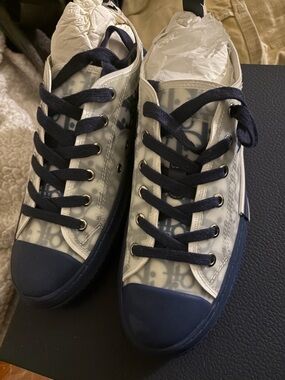 Dior Translucent Monogram Low-Top Sneakers in Navy and White